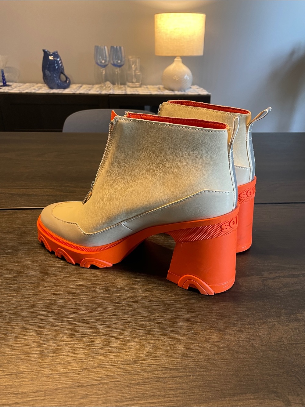Sorel Brex Ceramic White and Orange Chunky Heel Ankle Boot - Picture 2 of 7